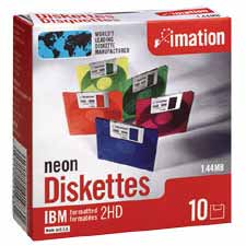 IMN41483 Imation 3-1/2" Disks,PC Format,1.44MB,w/Plastic Case,10/PK,Neon Clr.DS-HD,IBM,3.5,FMT,NEON