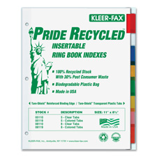 KLF 11908 Kleer-Fax Pride Series 8-Tab Insertable Indexes KLF11908