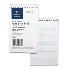 Business Source 90651 Wirebound Memo Book, End Spiral, 3'' x 5'', 50BK/PKWE, BSN90651, BSN 90651