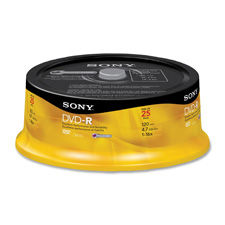 Sony 25DMR47RS4 DVD-R, 16X, 4.7GB, Branded, 25/PK
