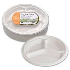 BAU10216 Baumgarten�s Sugar Cane Plates,Biodegradable,3-Cmprmnts,10-1/2",50/PK,WEPLATE,3COMPARTMENT,CONSERVE