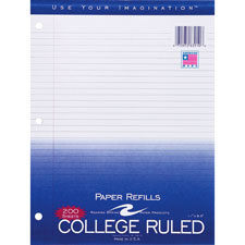 Filler paper,college ruled,11"x8-1/2",3hp,100 sh/pk,white, sold as 1 package