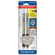 Automatic Pencil, Rubber Grip, Refillable, .5mm, 2/PK, Black