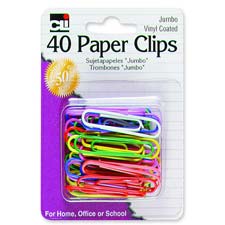Charles Leonard 80050 Paper Clips, Jumbo, Vinyl Coated, 40/PK, Assorted, LEO80050, LEO 80050