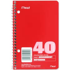 Mead 50050 Assignment Book, Spiralbound, 2HP, 7-1/2'' x 5'', 40 Sheets, Assorted