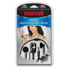 Digital Ear Buds, w/ Breakaway Neck Strap, Black/Silver