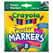 Poster Markers, Chisel Tip, Washable, 8/BX, Assorted