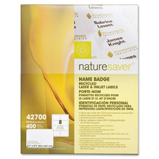 Nature Saver 42700 Name Badge Labels, Laser/Inkjet, 3-3/8'' x 2-1/3'', 400/PK, WE, NAT42700, NAT 42700