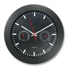 AOP6990 Artistic Products LLC Wall Clock ,w/ Temp Humidity Gauge, 12", BlackCLOCK,WALL,12"RND,W/GAUGES