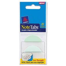 Avery 16296 Note Tabs, Round Edge, 2'' x 1-1/2'', 20/PK, PST/BE/GN, Clear Body, AVE16296, AVE 16296