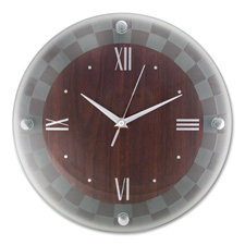 AOP6986D Artistic Products LLC Glass Wall Clock, 12" Round, WoodgrainCLOCK,WALL,WOOD/GLASS,WN