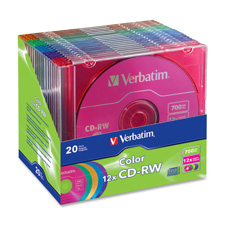 VER 96685 Verbatim 12X 80MIN 5-Color CD-RW in Slim Cases VER96685