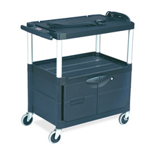 Rubbermaid Commercial Products 9T2900 Audio-visual Cart, 3 Shelves w/ Cabinet, 3 Outlets, Black, RCP9T2900, RCP 9T2900