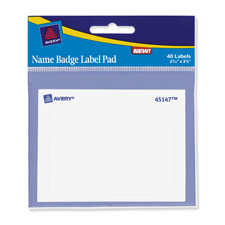 Avery 45147 Name Badge Label Pad, 3'' x 4'', 40/PK, White, AVE45147, AVE 45147