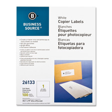 Business Source 26133 Full Sheet Labels, 8-1/2'' x 11'', 100/PK, White