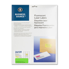 Business Source 26140 Laser Labels, Fluorescent, 1'' x 2-5/8'', 750/PK, Neon Yellow, BSN26140, BSN 26140
