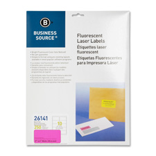 Business Source 26141 Laser Labels, Fluorescent, 2'' x 4'', 250/PK, Neon Pink, BSN26141, BSN 26141