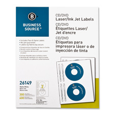 Business Source 26147 CD/DVD Labels, Laser/Inkjet, 50/PK, White