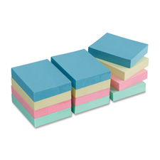 Business Source 16500 Adhesive Notes, Plain, 1-1/2'' x 2'', 100 Sh/PD, 12PD/PK, Pastel