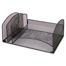 Lorell 37526 Desktop Organizer, Horizontal/Vertical, 17'' x 10-3/4'' x 8'', Mesh, BK