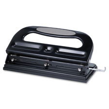 Business Source 62897 3-Hole Punch, Heavy-Duty, Adjustable, 40 Sheet Cap, Black