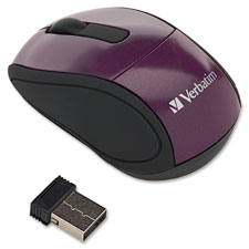 Verbatim 97473 Wireless Mini Travel Mouse, 2'' x 3'' x 1-1/4'', Purple