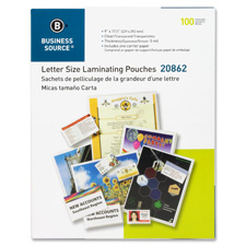 Business Source 20862 Laminating Pouch, Ltr, 5Mil, 9'' x 11-1/2'', 100/BX, Clear