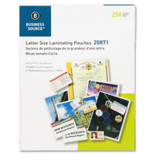 Business Source 20871 Laminating Pouch, Ltr, 5Mil, 9'' x 11-1/2'', 250/BX, Clear