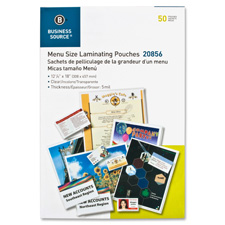 Business Source 20856 Laminating Pouch, Menu, 5Mil, 12-1/8'' x 18'', 50/BX, Clear