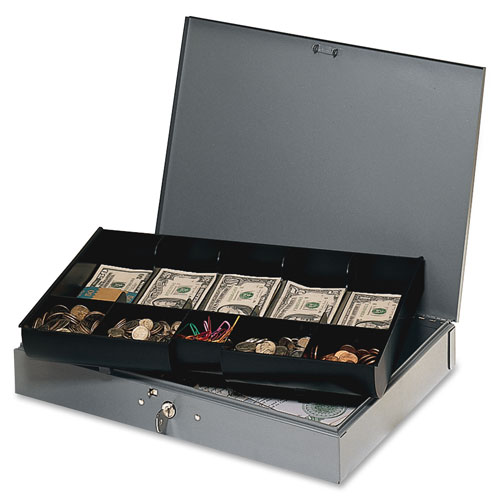 MMF Industries Heavy Gauge Steel Cash Box w/Tray, GRAY