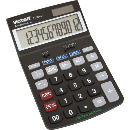 Victor 12-Digit Portable Bus. Analyst Calculator, BLACK