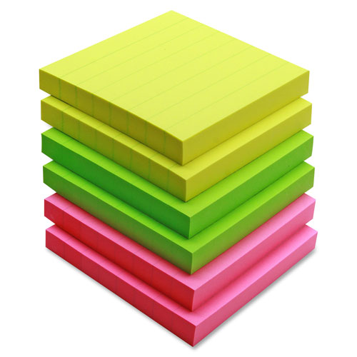Adhesive Note Pads, Ruled, 4"x6", 5/PK, Assorted