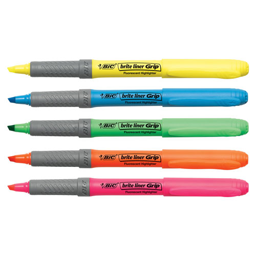 Bic Brite Liner Grip Highlighters, YELLOW
