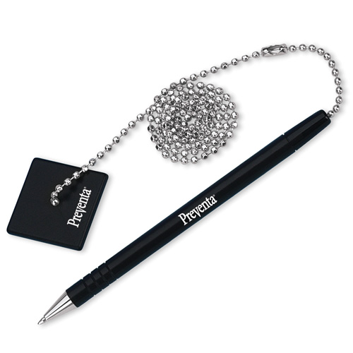 Counter Pen With 24" Ball Chain/Base, Black Pen/Black Ink