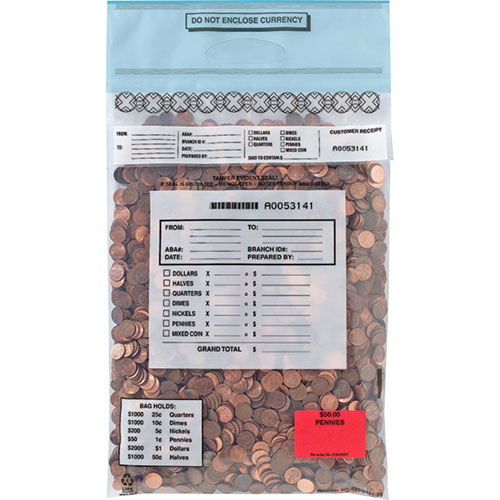 MMF Industries Tamper Evident Coin Tote Bags, CLEAR