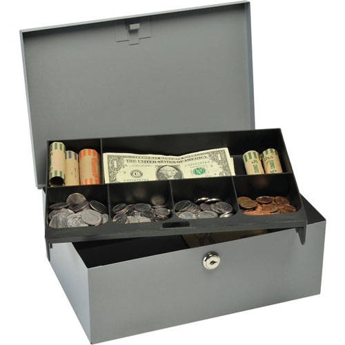 MMF Industries Heavy-gauge Steel Cash Box w/Lock, GRAY