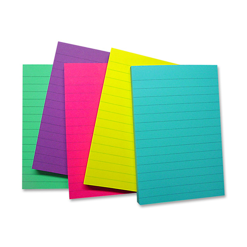 Adhesive Notes, Ruled, 4"x6", 5/PK, Extreme Colors