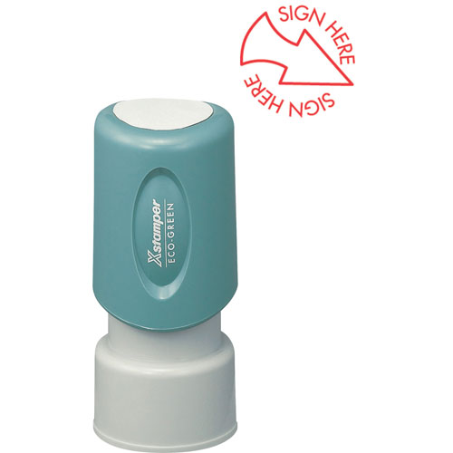 Specialty Stamp,"Sign Here",5/8",Pre-Inked,Re-inkable,Red