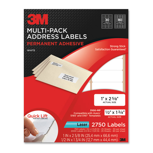 Address Labels,Laser Paper,1"x2-5/8",1/2"x1-3/4",2750/PK,WE