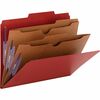 Pressboard Folders, Two Pocket Dividers, Letter, Six-Section, Bright Red, 10/Box