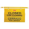 Closed For Cleaning Hanging Doorway Safety Sign, Heavy Duty, Extend-to-Fit, Multilingual, Yellow