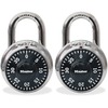 Combination Lock, Stainless Steel, 1 7/8" Wide, Black Dial, 2/Pack