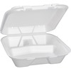 Snap It Container, 3 Compartments, Foam, Square, 9-1/4" L x 9-1/4" W x 3" H, White, 100/Bag, 2 Bags/Carton