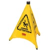3-Sided Multilingual Wet Floor Pop Up Floor Cone with Storage Tube, Portable/Wall-Mount, 20in, Yellow