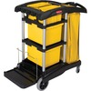 High-Capacity Janitorial Cleaning Cart with Bins, Zippered Vinyl Bag and Wheels, 48.25" L x 22" W x 44" H, Black