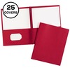 Two-Pocket Folders, Tang Clip, Letter, 1/2" Capacity, Red, 25/BX