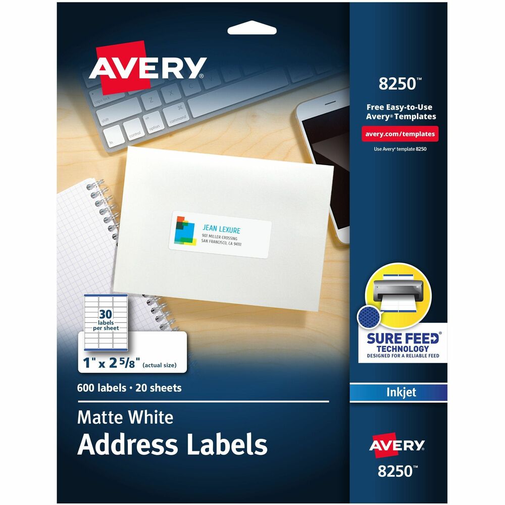 AVE8250 - Matte white mailing labels for color inkjet printing feature a special coating that provides vivid color and sharp text for brilliant, high-resolution color images and labels. Ideal for mailings, messages, invitations and announcements. Avery offers many easy-to-use templates for Microsoft Word and other popular software programs. More from the Manufacturer