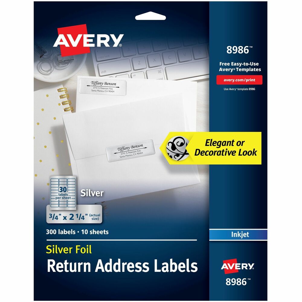 AVE8986 - Create stylish foil address labels with your inkjet printer. The foil has a glossy finish that provides brilliant color and sharp text quality, plus exceptional photo reproduction. Ideal for special messages, announcements, invitations, gift tags and any special occasion. Avery offers many easy-to-use templates for Microsoft Word and other popular software programs. More from the Manufacturer