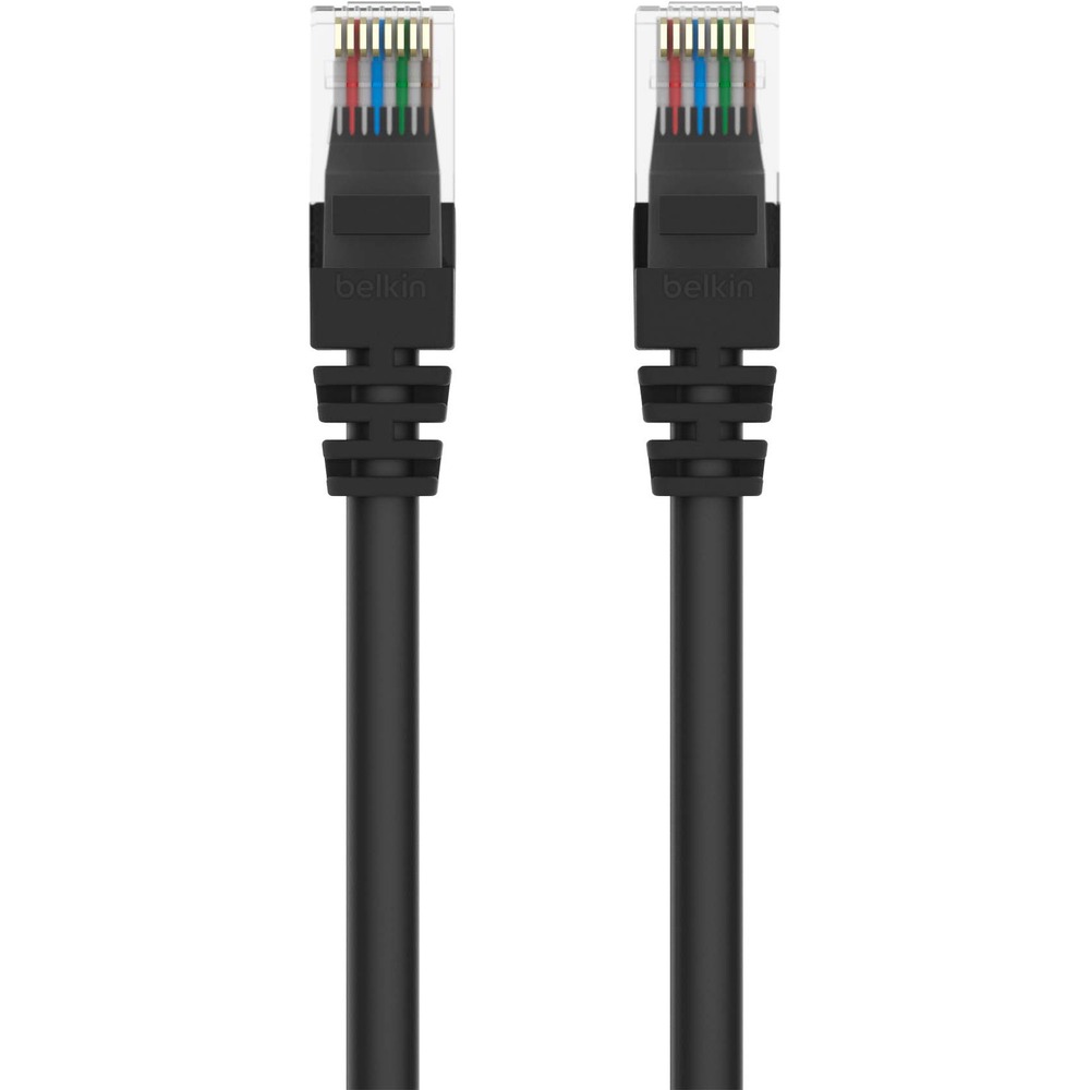 BLKA3L79104BLKS - At a Glance:  Ethernet patch cable with extra headroom For connecting to LANs or the Internet Works with 10/100/1000BASE-T networks RJ45 plugs with 50-micron gold-plated connectors for clear signal Exceeds CAT5e performance requirements Snagless design prevents cracking and breaking  KEY FEATURES  UTP stranded copper wires Durable PVC jacket RJ45 plugs with 50-micron gold-plated connectors  CONNECT EASILY TO A COMPUTER NETWORK Upgrade your network and enjoy clean and clear transmissions with the Belkin CAT5e Snagless Ethernet Patch Cable. This patch cable lets you connect a laptop or desktop computer to a wall outlet, modem, router or another networking device. It meets the CAT5e standard and is suitable for use with 100/1000BASE-T networks. Patch cables are also handy in home offices and hotel rooms to establish a wired Internet connection. RJ45 PLUGS WITH GOLD-PLATED CONTACTS FOR A CLEAR SIGNAL The CAT5e Patch Cable features an RJ45 male connector on each end. Internal load bars ensure accurate plug positioning and consistent high performance, while the 50-micron gold-plated connectors resist corrosion and wear and deliver a clean, clear signal. FAST, RELIABLE CONNECTIONS WITH CAT5E TECHNOLOGY This cable exceeds the performance requirements of the CAT5e (Category 5 Enhanced) Ethernet network cable standard. CAT5e cables can support Gigabit Ethernet speeds of up to 1000 Mbps and are backward compatible with Fast Ethernet networks for versatility. Plus, their wire pairs are twisted more tightly than those in CAT5 cables to reduce signal interference. LESS CROSSTALK WITH TWISTED PAIR WIRES The Snagless RJ45 CAT5e Patch Cable features 4 Unshielded Twisted Pair (UTP) 24 AWG (American Wire Gauge) stranded copper wires to reduce electromagnetic interference. Stranded cables are more pliable than solid cables, making them better suited for travel. Plus, the wires are housed in a durable PVC outer jacket for abrasion and corrosion resistance. RESISTS WEAR WITH SNAGLESS-TYPE MOLDINGS This Ethernet cable includes a molded strain relief with ridges at each end that provides flexibility, reduces stress and allows the cable to move without cracking or breaking away from the plug for greater durability. Plus, the snagless moldings protect each RJ45 plug, preventing damage during installation. Package Includes:  CAT5e Ethernet Patch Cable 