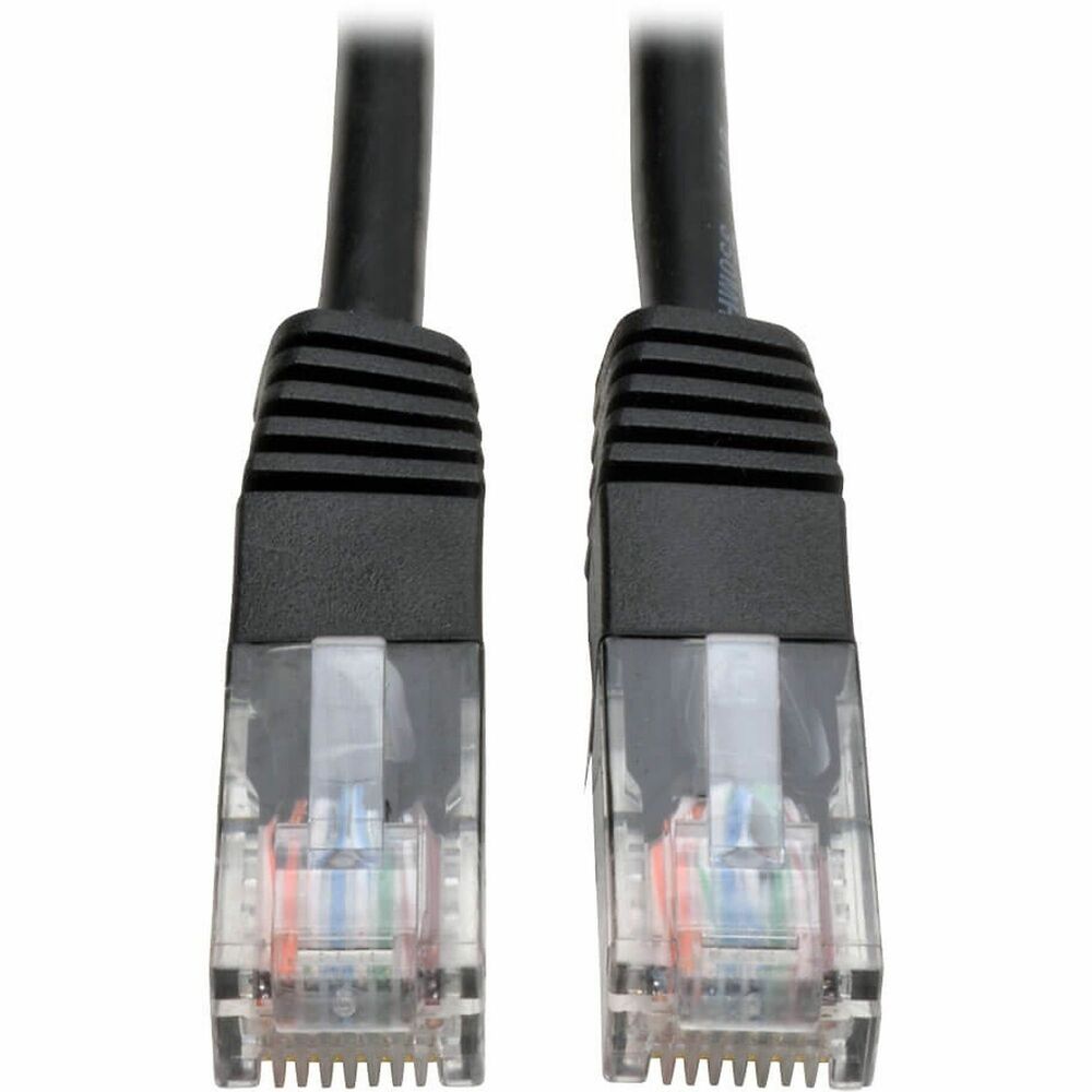 TRPN002025BK - This black Category 5e (Cat5e) Ethernet cable has two standard RJ45 molded male connectors featuring integral strain relief. The cable is manufactured from PVC 4-pair solid UTP and is rated for 350 MHz/1 Gbps communication. All cables are offered in a variety of lengths and colors for all category 5 (Cat5) and 5e cabling needs. Snagless Cat5e Ethernet cables are also available. More from the Manufacturer